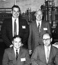 Speakers from the Environmental seminar: In front, Don Dinella, Western Electric, and George Messner, PCK Technology. In back, Jerry Siegmund, MacDermid, and Rod DuBois, Northern Electric.